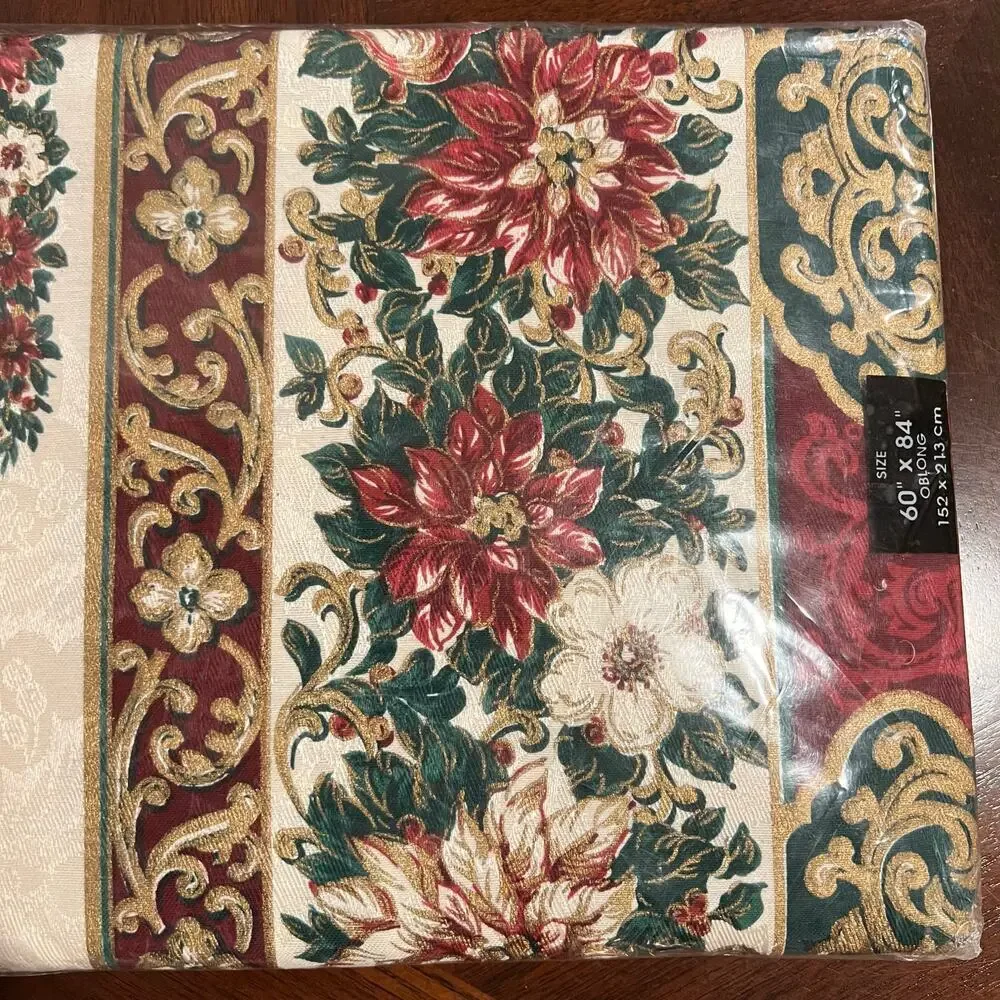 NWT Florentine Holiday Tablecloth Christmas Theme Covering 60” x 84” Oblong